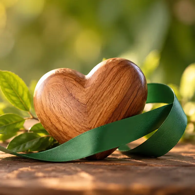 Green ribbon and heart symbolizing support for cerebral palsy
